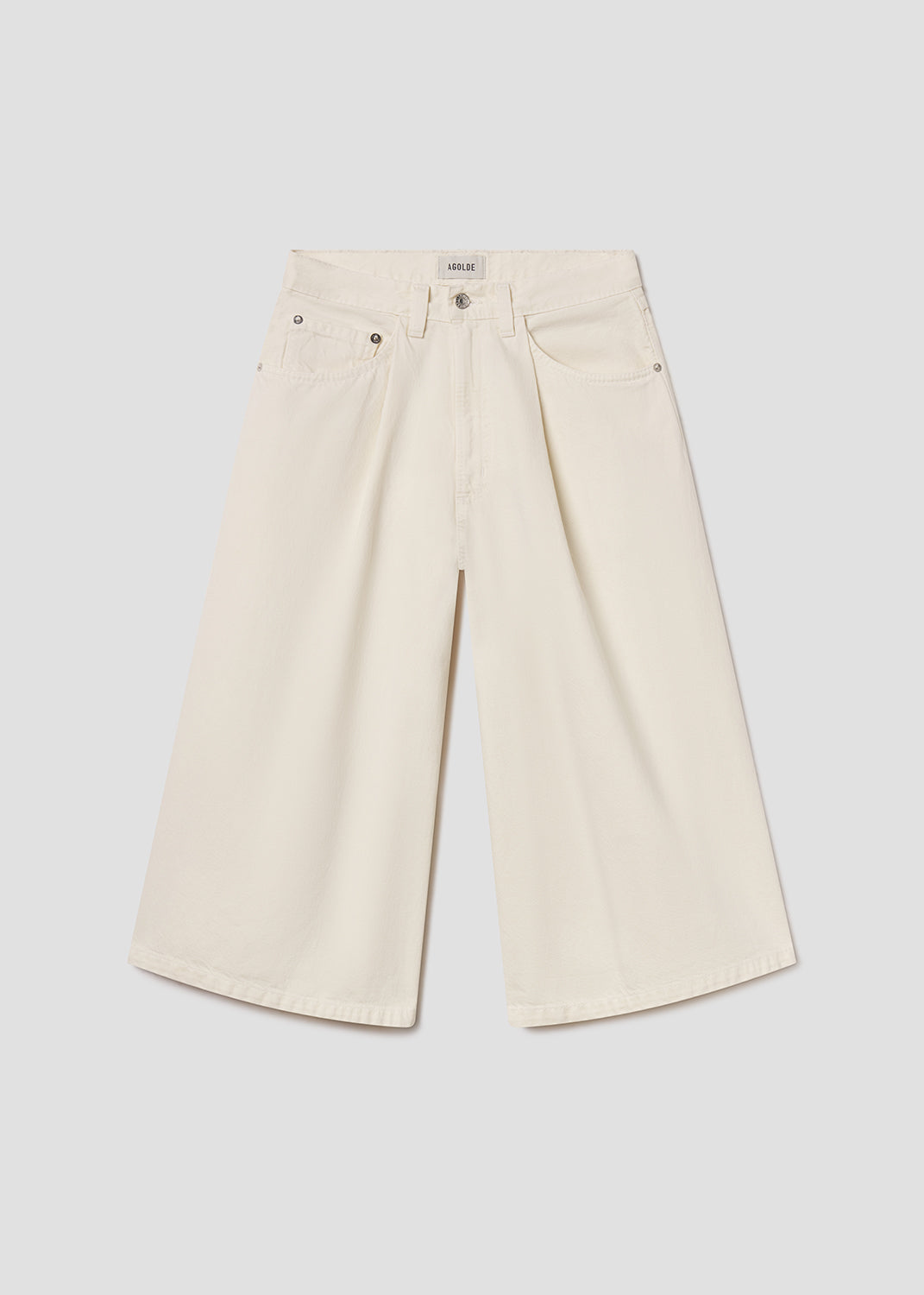 Beige wide-leg pants on a light gray background