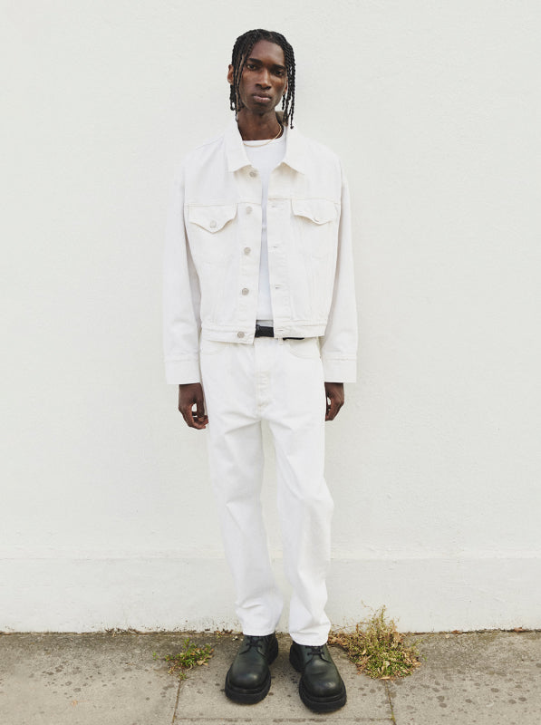 White Denim Jacket - Men  White denim jacket mens, White denim jacket  outfit, Denim jacket outfit