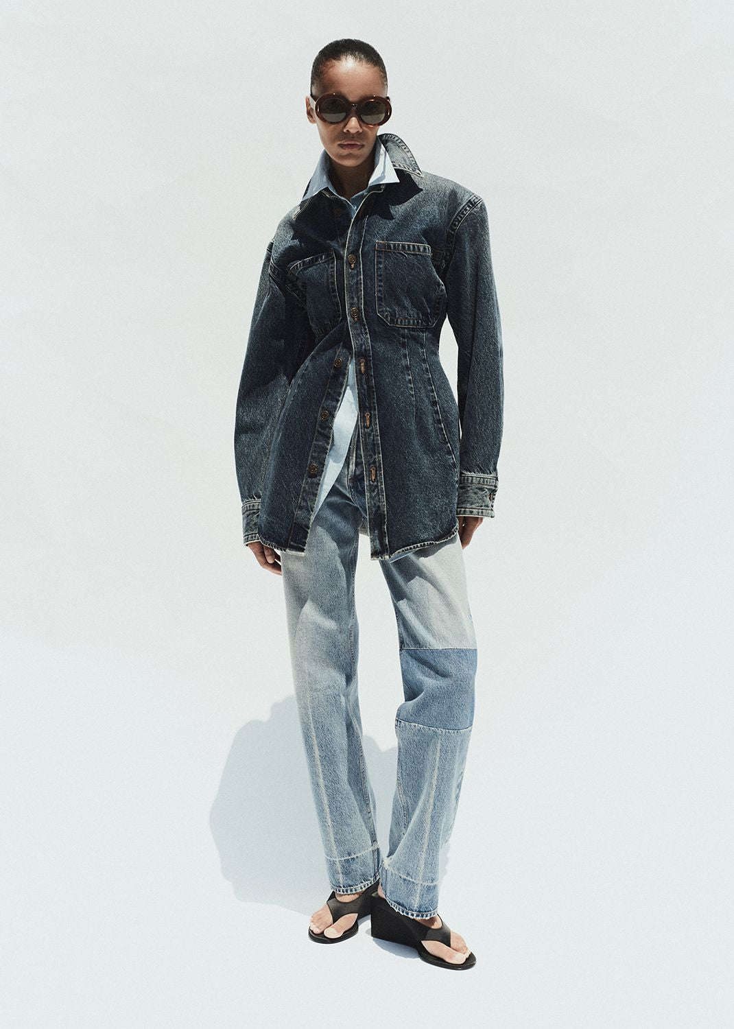 person wearing denim jacket